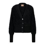 Dame V-hals Bomullsblandet Cardigan med Glitrende Knapper