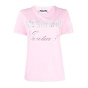 Rosa T-skjorte med Krystallpynt for Kvinner