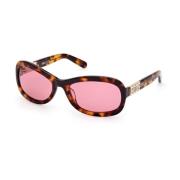 Ovale solbriller for kvinner i Havana med rosa linser