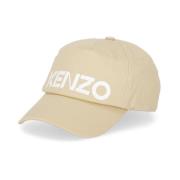 Beige Bomull Baseball Cap med Kontrasterende Logo