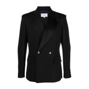 Sort dobbeltspent tuxedo blazer i silkeblanding