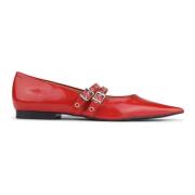 Red Ganni Eyelets Ballerina Naplack Racing Red Sko