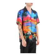Kortermet silkeskjorte med Hawaii-print