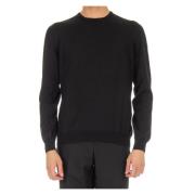 Sort Crew Neck Genser Italiensk Laget