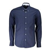 Blå Bomullsskjorte med Button-Down Krage