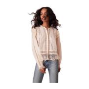 Vintage-inspirert Brodert Mesh Ruffle Bluse