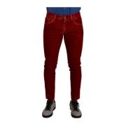 Røde Skinny Denim Jeans i Bomull med Stretch