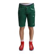 Grønn Tattered Bomull Denim Bermuda Shorts