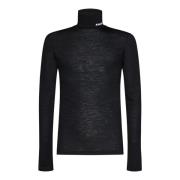 Sort Logo-Print Roll-Neck Genser