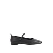 Delia Svart Skinn Mary Jane Flats