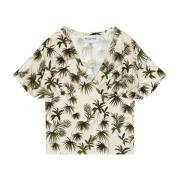 Olivenprint kortermet bluse