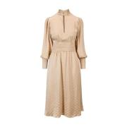 Beige Burnout Midi Kjole med Ballongermer