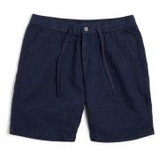 Marineblå Lin Elastisk Midje Shorts