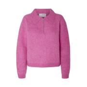 Luksuriøs Half Zip Strikk i Phlox Pink