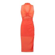 Fluoriserende Oransje Kjole med Cut-Out Detalj