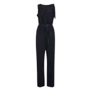 Blå Ermeløs Jumpsuit med V-Hals og Ruffles