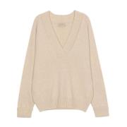 Beige Wrap Jersey med Dyp V-Hals og Ribbedetaljer