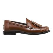 Brune Skinn Loafer Sko Frynse Detalj