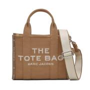 Beige Small Tote Veske med Jacquard