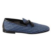 Blå vevd skinn dusk loafers sko