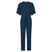 Blå Jersey Jumpsuit med Snøring i Midjen