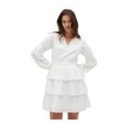 Off White Ruffle Midi Kjole Faina