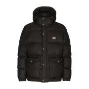 Svart Hette Puffer Frakk Essential