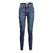 Blå Bomull 5-Lomme Jeans med Knapp