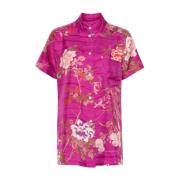 Fuchsia Silke Sateng Bland Print Skjorte