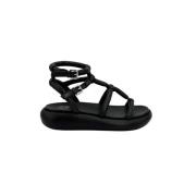 Svart Lær Åpen Sandal