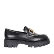 Sorte Lær Ilary Slip On Loafers for Kvinner