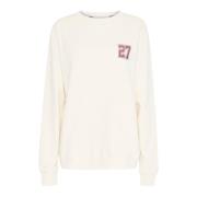 Off White Sweatshirt med Brodert Detalj