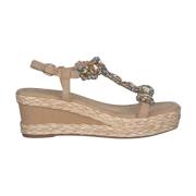 Rhinestone Kile Sandal med Flettet Detalj