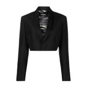 Svart Cropped Blazer Knappelukking Italia