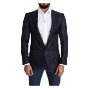 Blå Floral Jacquard Silke Martini Blazer