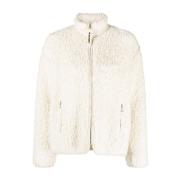 Shearling Zip Sweater Ivory Jersey Trim