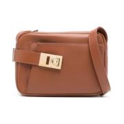 Brun skinn crossbody veske Gancini