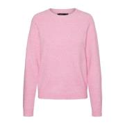 Strikket Pullover med O-Hals og Lange Ermer