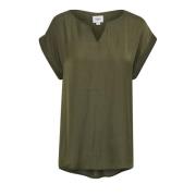 Army Green Polkadot Bluse