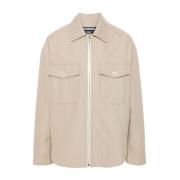 Beige Canvas Box-Pleat Jacket