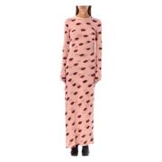 Lips Print Maxi Kjole Dusty Rose