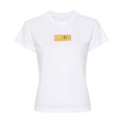 Hvit Bomull Jersey Crew Neck T-skjorte