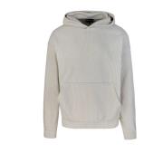 Hvit Hettegenser Sweatshirt Fløyel Ribbet