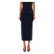 Navy Wool Pencil Skirt Aw24