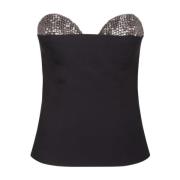 Svart Rhinestone Square-Neck Top