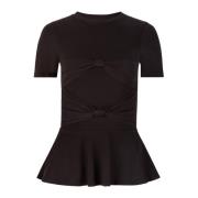 Sort Peplum T-skjorte med Buedetalj