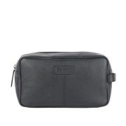 Svart High Leather Washbag for Menn