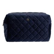 Velvet Square Quilted Make-Up Pouch Stor Marineblå