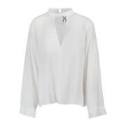 Crepe Bluse med V-hals og knapp