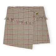 Beige Check Wool Mix Wrap Mini Skirt